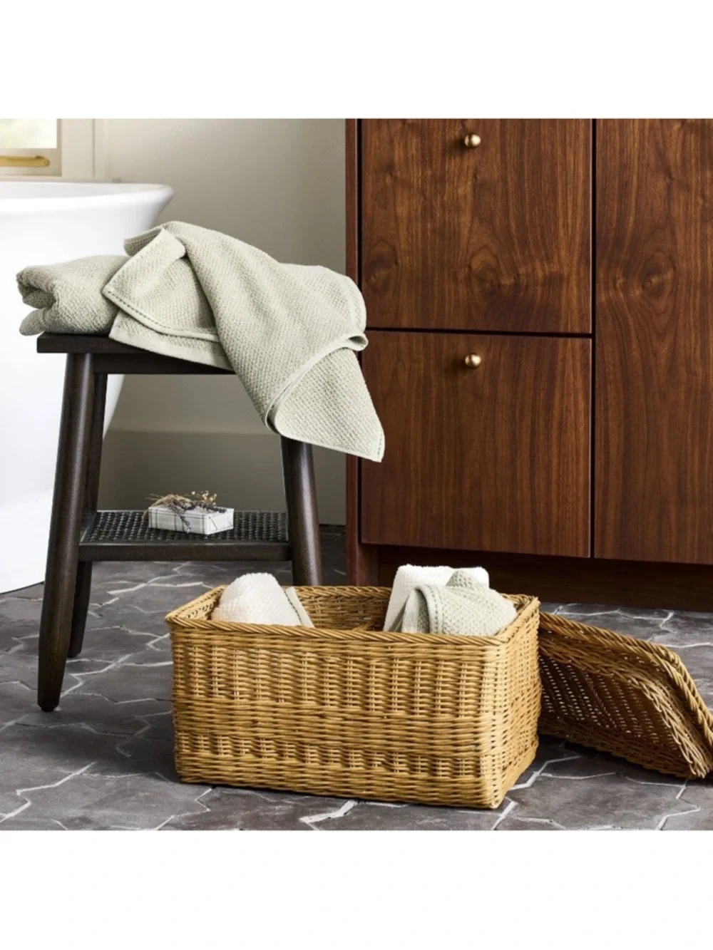 Hearth & Hand MEDIUM Rattan Storage Basket w/ Divided Compartments with Lid NEW